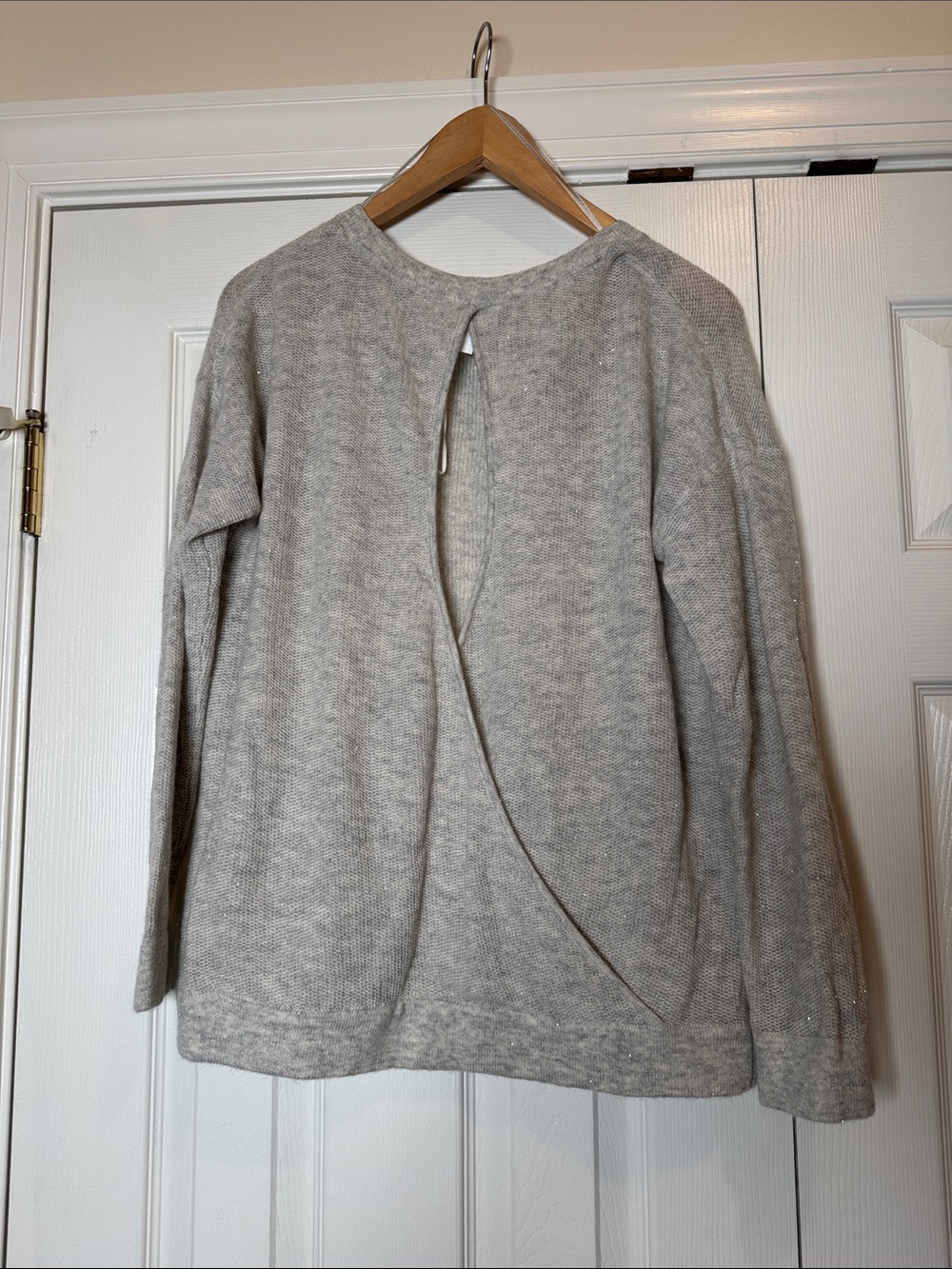 The White Company wool blend Gray Metallic Open Back Sweater Crossover Size 10